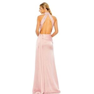 Ieena for Mac Duggal Blush Pink Satin Halter Evening Gown